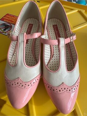 Vintage Inspired Pink and Cream T-Strap Dress Shoes